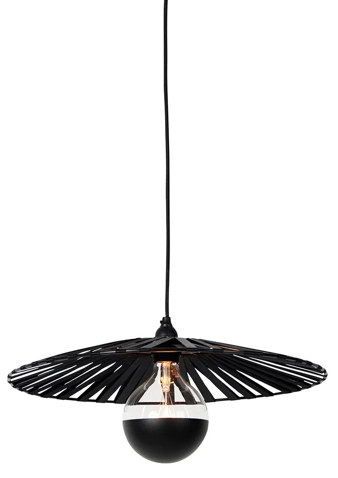 Stoffen Hanglamp zwart 46 cm incl. G125 kopspiegel zwart dimbaar - Leia Landelijk E27 rond Binnenverlichting Lamp