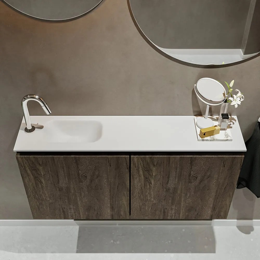 Mondiaz Ture 100cm toiletmeubel dark brown met wastafel talc links 1 kraangat