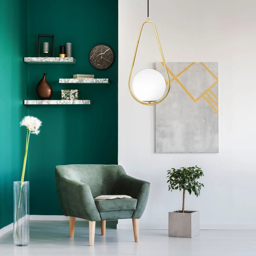Plafondlamp Hangende Glazen Bol Wit Goud APP472-1CP