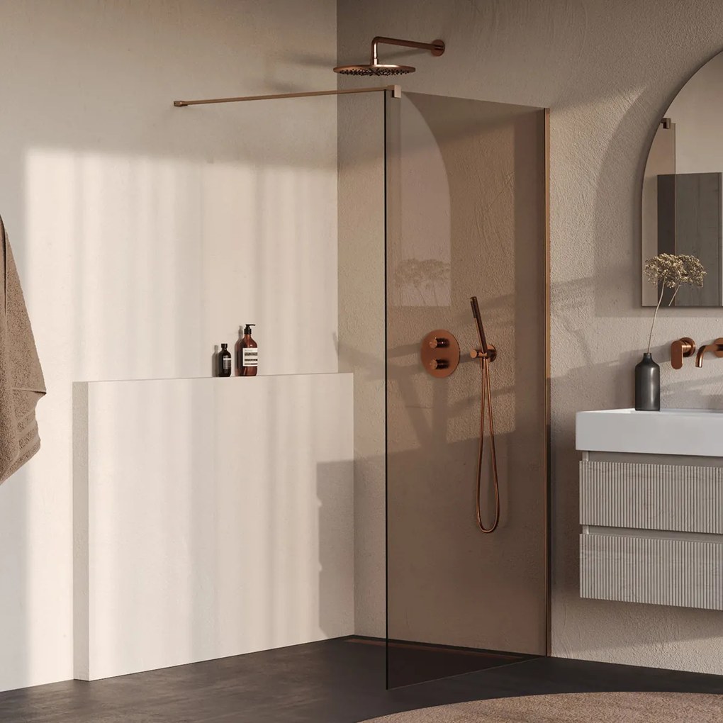 Brauer Oblivion inloopdouche bronsglas 90cm koper geborsteld PVD