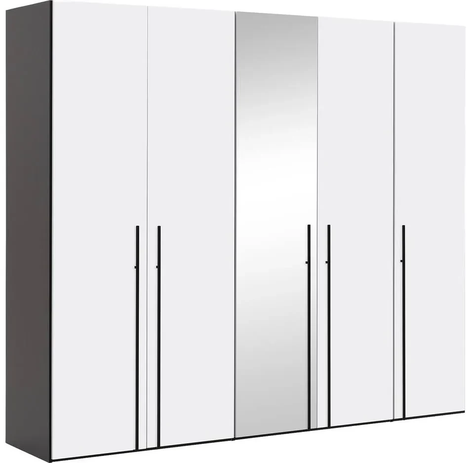 Goossens Kledingkast Easy Storage Ddk, Kledingkast 253 cm breed, 220 cm hoog, 4x glas draaideur en 1x spiegel draaideur midden
