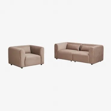Woonkamerset Met 2-delige Modulaire Bank En Fogler Fauteuil Corduroy Kameelbruin - Sklum