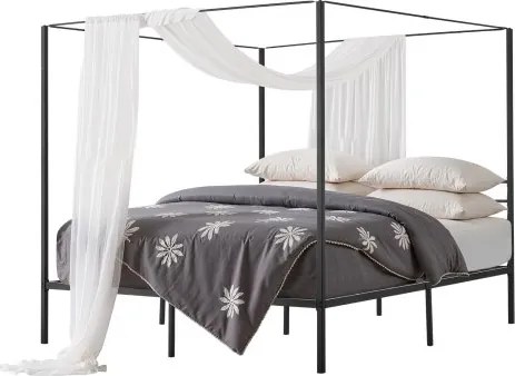 VEVOR hemelbedframe (kingsize), metalen hemelbed (draagvermogen 362 kg) met hemelbedontwerp, stevige stalen lattenbodem, opbergruimte onder het bed, geen boxspring vereist, gaasframe, zwart