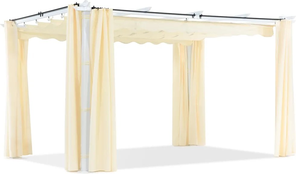 Barbados terraspergola 3x4 m met Garden Point gordijnen wit en beige