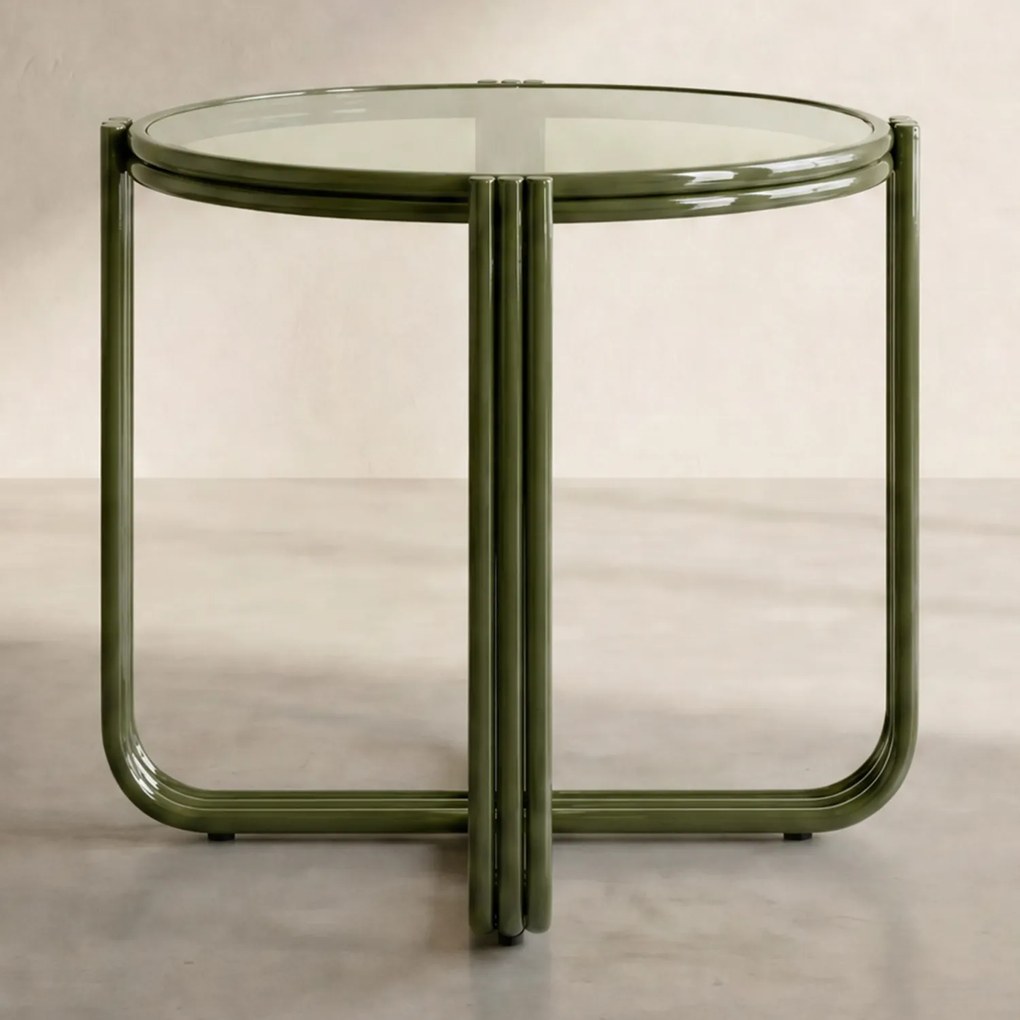 Retro Bijzettafel Glas Groen - 42 X 42cm.