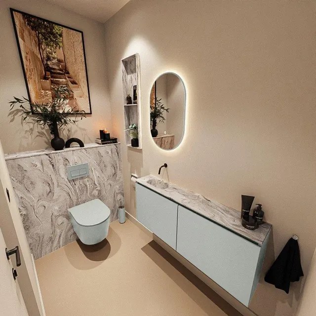 MONDIAZ TURE-DLUX 120cm toiletmeubel Greey. EDEN wastafel Glace positie links. Zonder kraangat. TUREDX120GREL0GLA