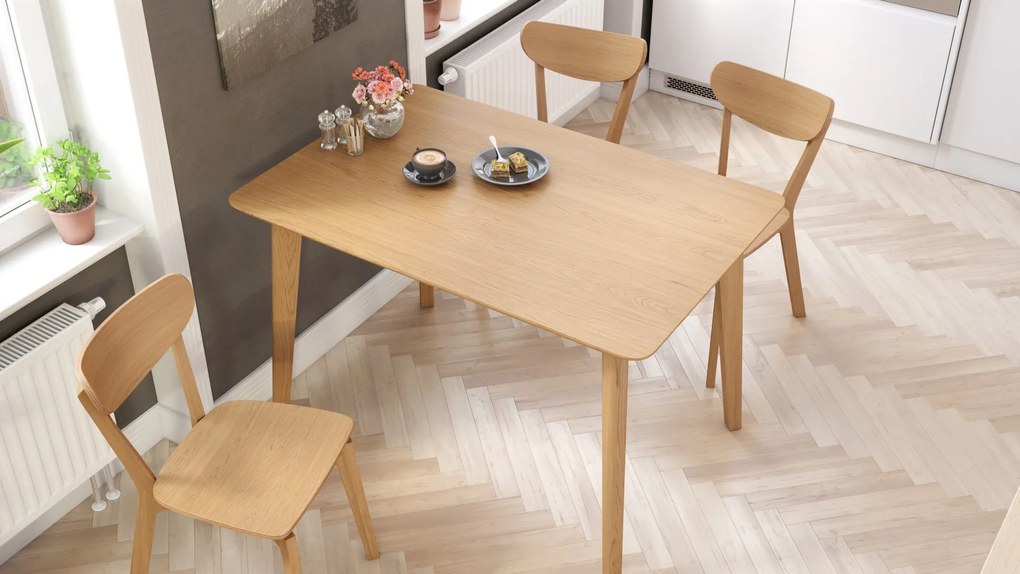 ROXY Onderstel naturel eik, 120cm/80cm - RETRO KEUKEN-/DININGTAFEL - rechthoekige houten tafel
