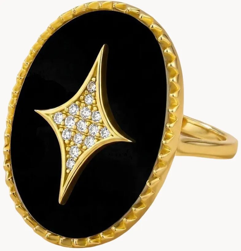 Vergulde ring Neo met zwarte onyx