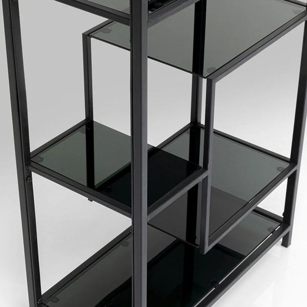 Smal Hoog Wandrek Staal Met Glas Zwart - 60x30x195cm.