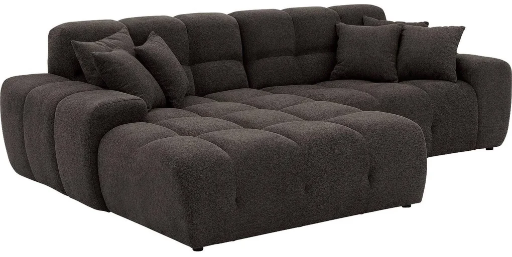 Goossens Excellent Bank Kubus - 40 X 40 Cm Stiksel donkerbruin, stof, 1,5-zits, modern design met chaise longue links