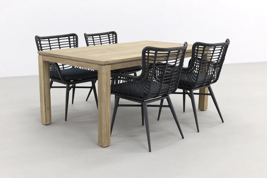 Jasmine Black/Rome 4-persoons dining tuinset 170x100 cm. - Grey teak
