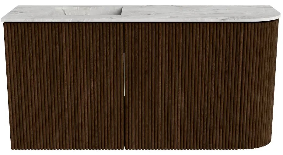 Mondiaz Joya DLux 80cm toiletmeubel ronding rechts walnut met wastafel faye links 1 kraangat glace