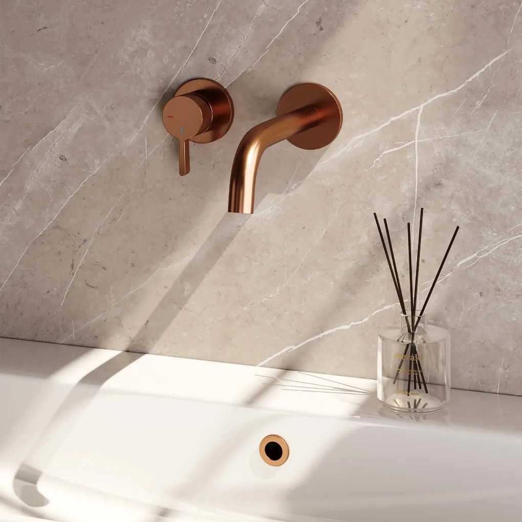 Brauer Copper Edition ColdStart wastafelkraan inbouw gebogen uitloop en rozetten model E2 koper geborsteld PVD