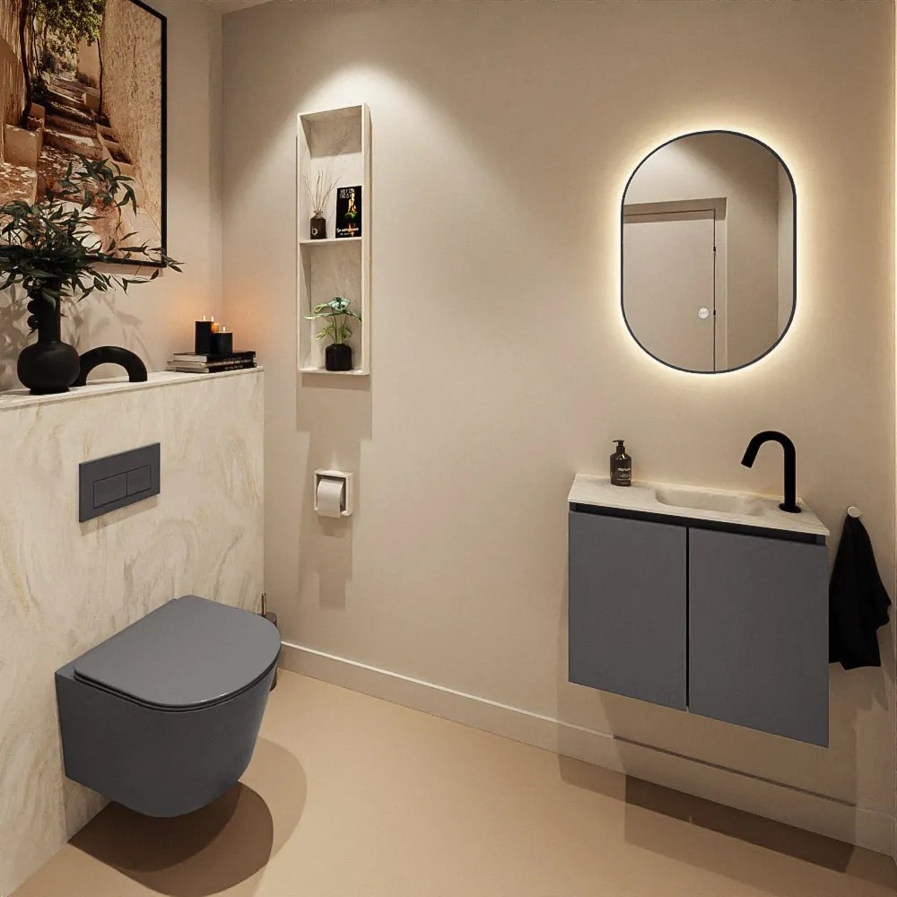 Mondiaz Ture DLux toiletmeubel 60cm dark grey met wastafel ostra rechts met kraangat