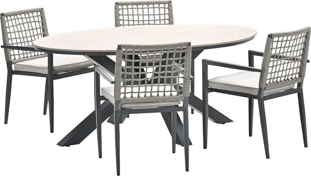 Garden Impressions Burela tuinset 5-delig - Tulli tuintafel 180x115xH75 cm