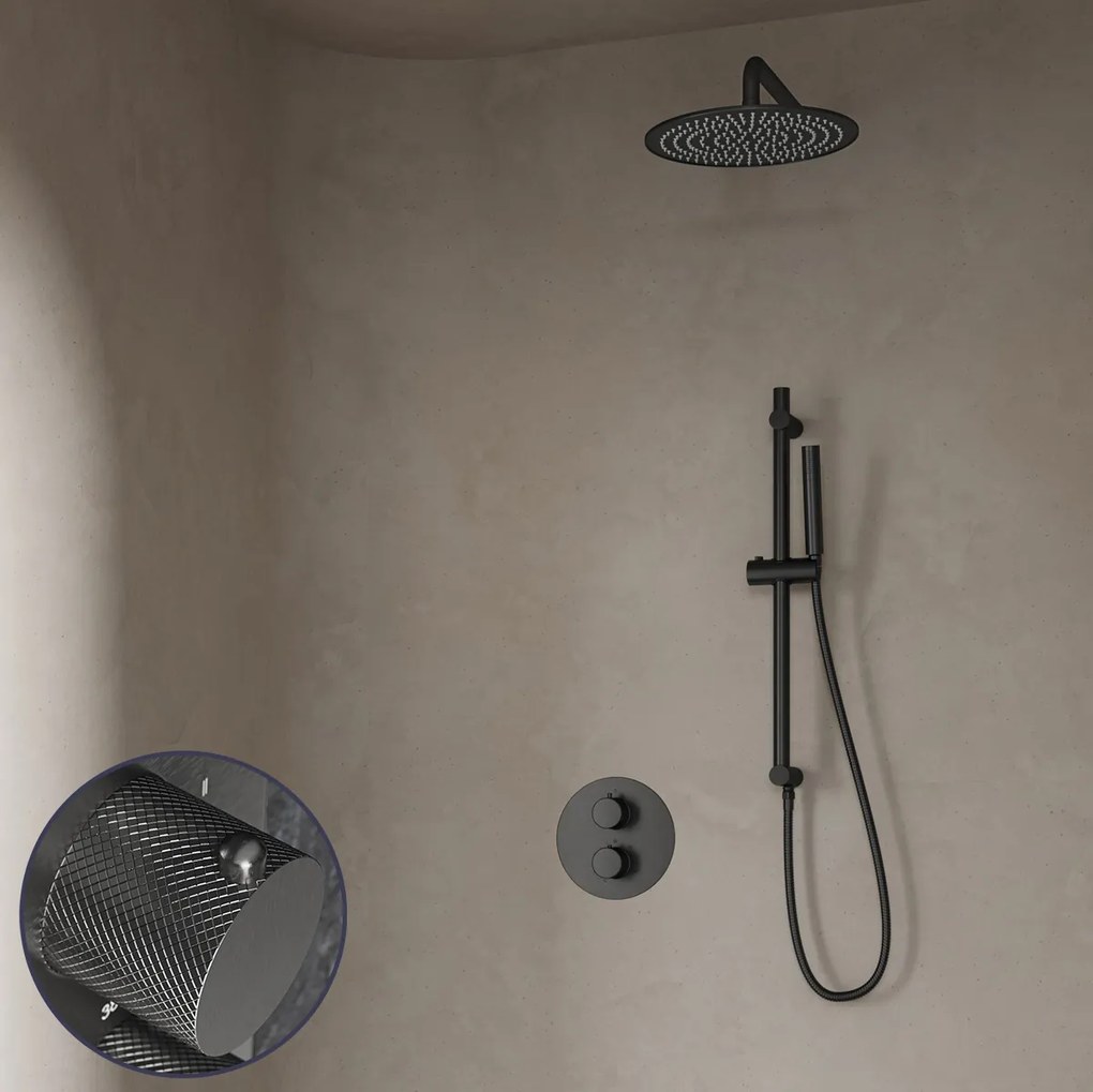 Saniclear Iron Curved inbouw regendouche rond met 30cm hoofddouche, muurarm en glijstang verouderd ijzer - gunmetal