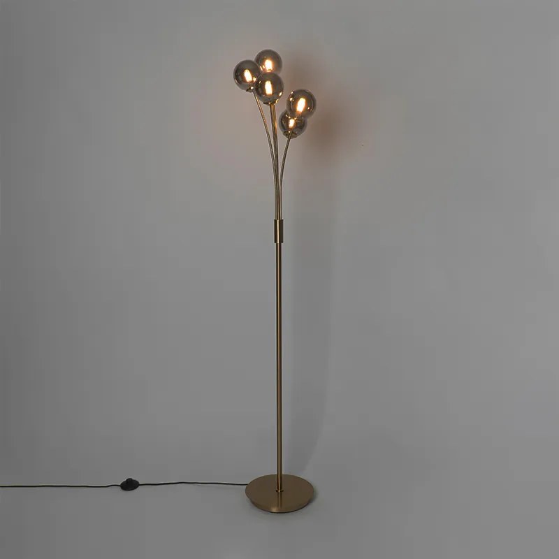 Moderne vloerlamp goud 5-lichts met smoke glas - Athens