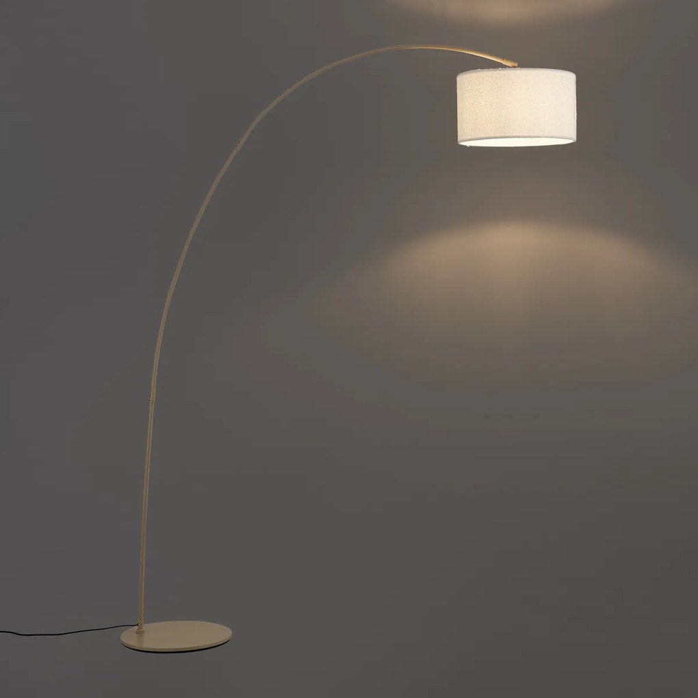 Moderne booglamp beige met teddy kap - Vinossa