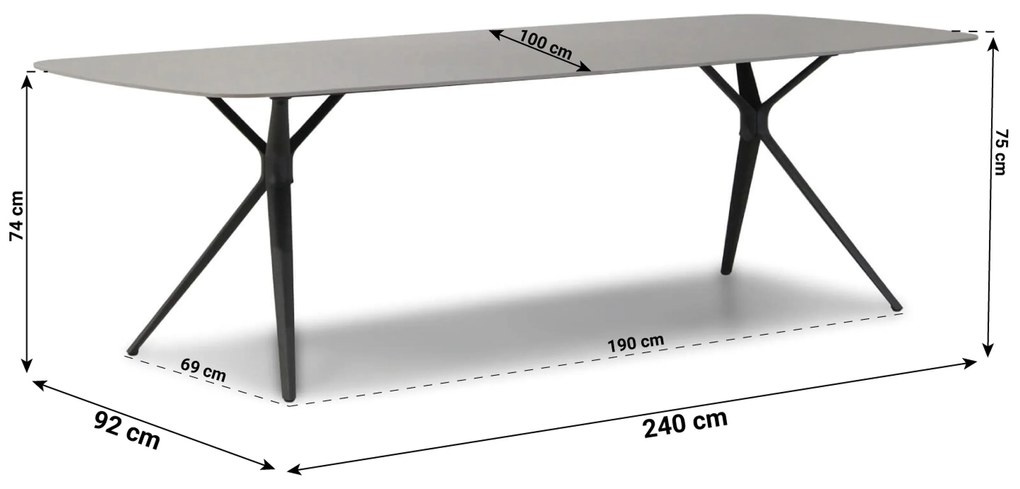 Tuinset 6 personen 240 cm Wicker/Aluminium/Aluminium/wicker Zwart Coco Azzano/Valerio