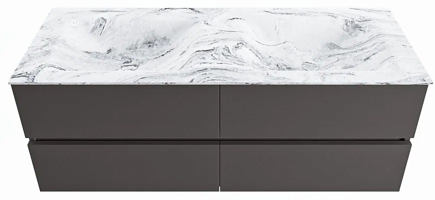 Mondiaz Vica DLux badmeubel 130cm dark grey 4 lades met wastafel glace dubbel zonder kraangat