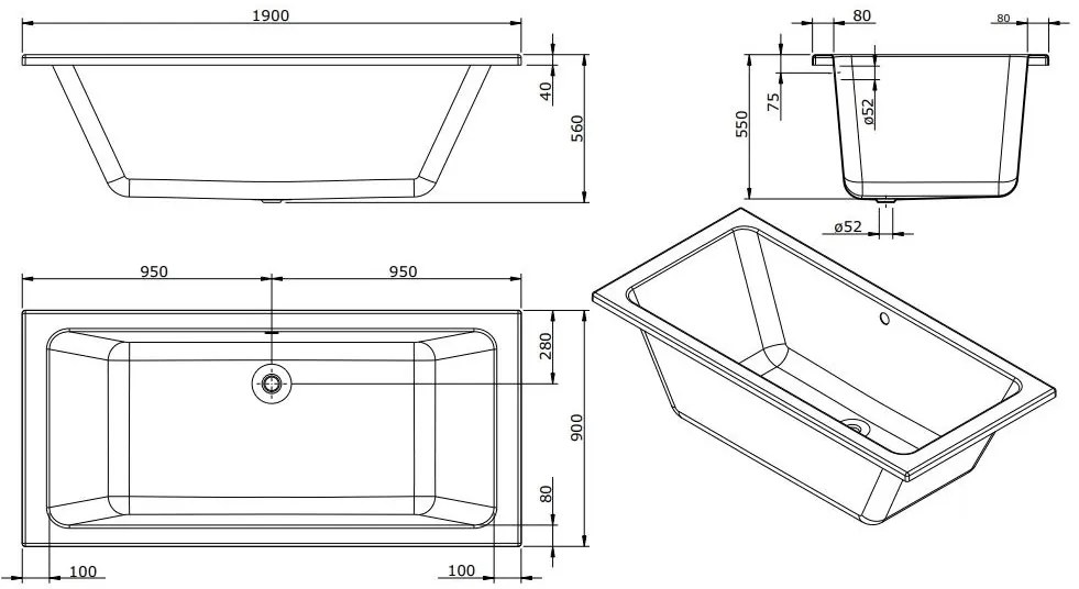 Lambini Designs Cube Bubbelbad 190x90cm 6 hydro jets