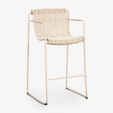 Set Van 2 Stapelbare Hoge Tuinkrukken Met Armleuningen Van Synthetisch Rattan En Staal Revia ↑75 Cm & Tapioca Beige - Sklum