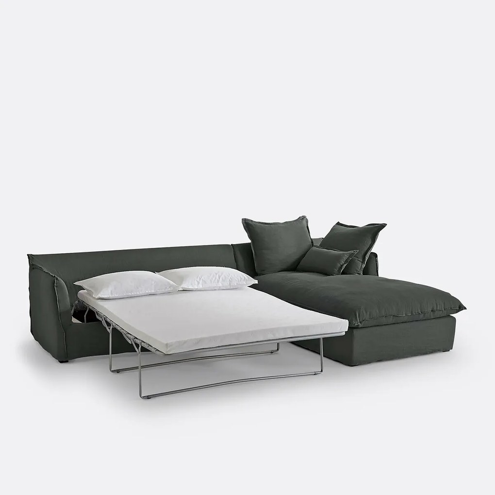 4-zits hoekbank met afneembare hoezen, omvormbaar, in gekreukt linnen, Odna