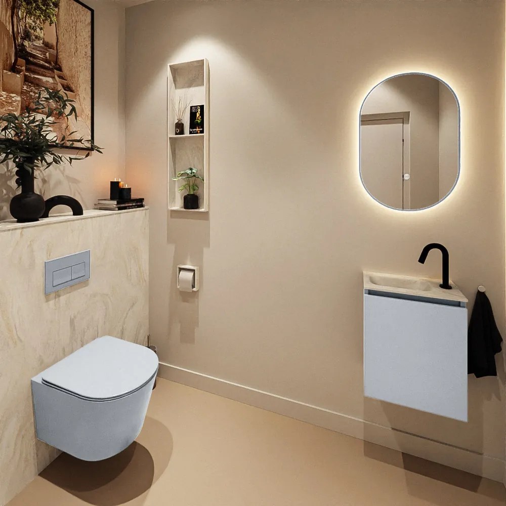 Mondiaz Ture DLux toiletmeubel 40cm clay met wastafel ostra links met kraangat