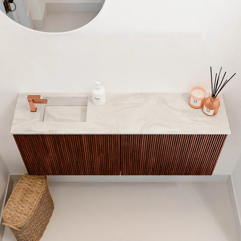 Mondiaz Joya DLux 100cm toiletmeubel ruby met wastafel faye links 1 kraangat ostra