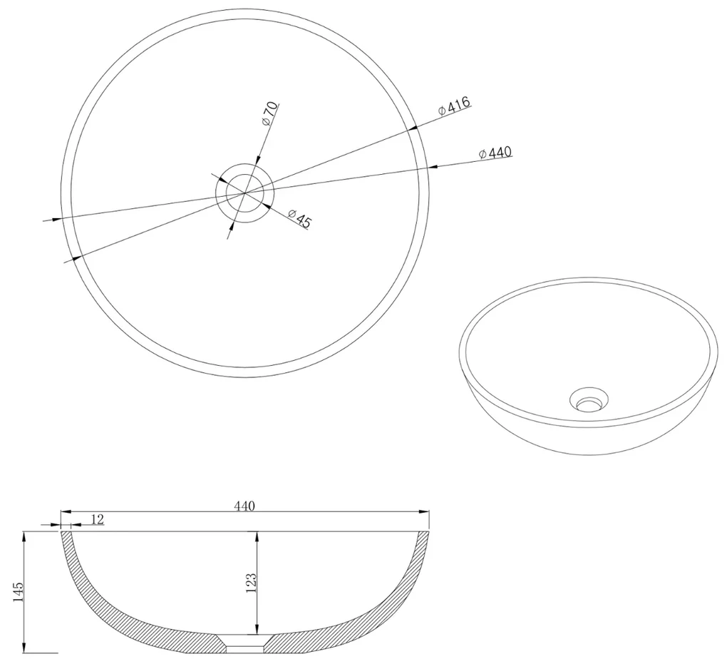 Sapho Turf betonnen waskom 44cm zwart graniet