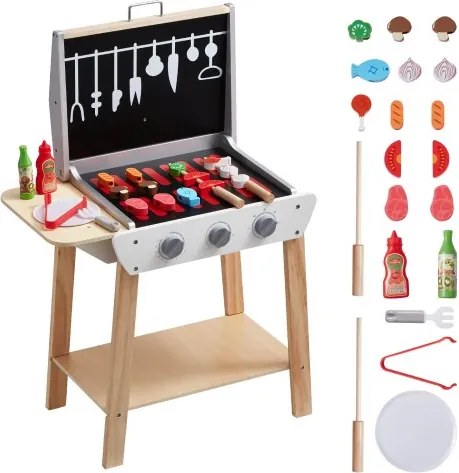 VEVOR Houten Grill Speelgoed, Kindergrill Speelset met Speelvoedsel en Grillgereedschap, Houten Keukenaccessoires voor Speelvoedsel (21 Stuks), Rollenspel Kookspeelgoed voor Peuters, Jongens en Meisjes vanaf 3 Jaar, Cadeau