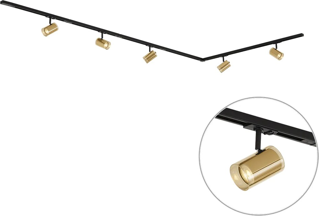 Modern railsysteem zwart met 5 spots goud 1-fase - Iconic Lloyd