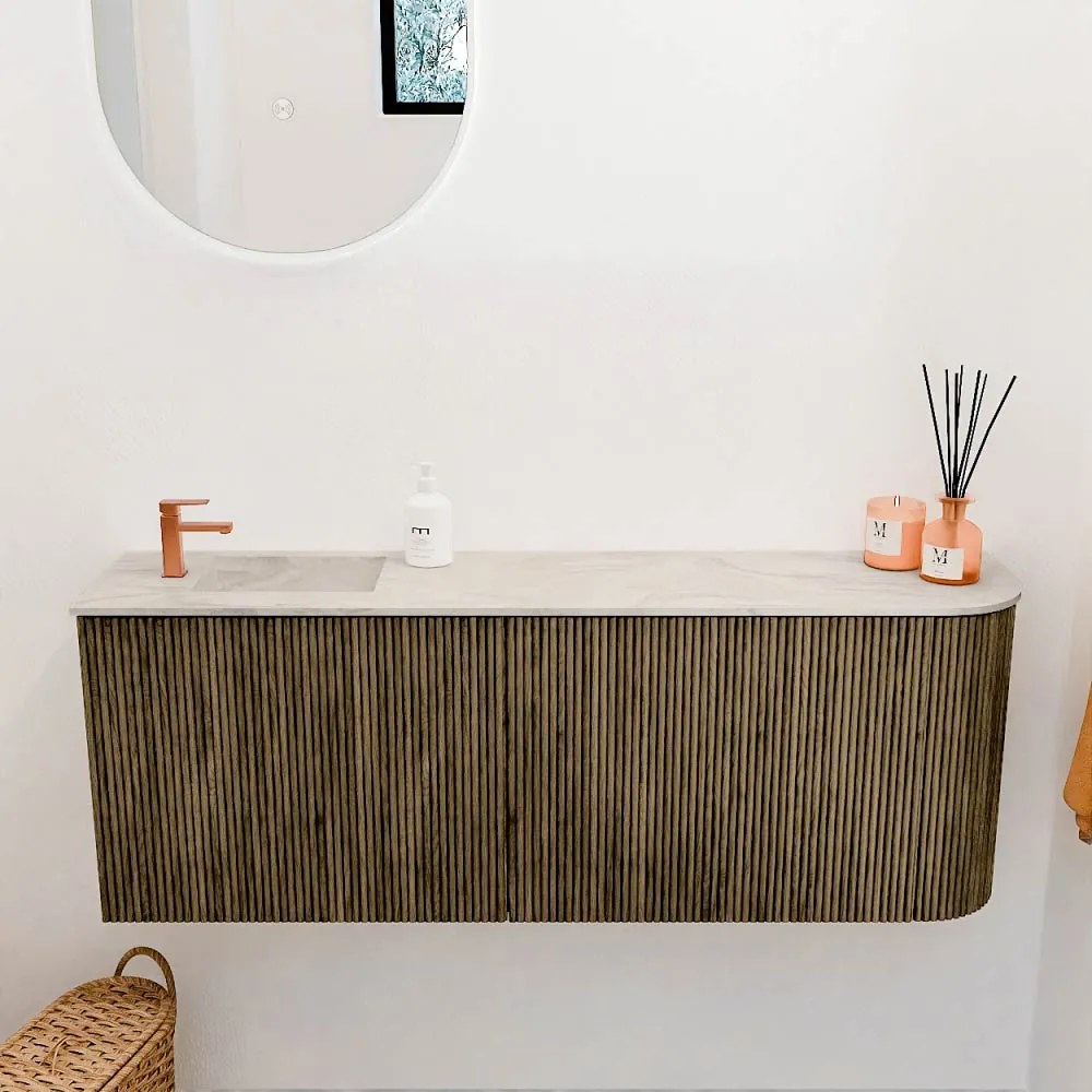 Mondiaz Joya DLux 110cm toiletmeubel ronding rechts dusk met wastafel faye links 1 kraangat ostra
