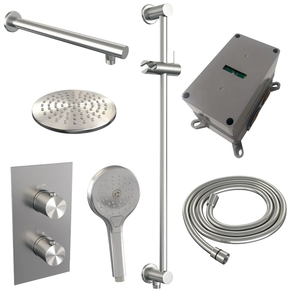 Brauer Brushed Edition complete inbouw regendouche met 3 standen handdouche, rechte wandarm, glijstang en hoofddouche 20cm set 43 RVS geborsteld PVD