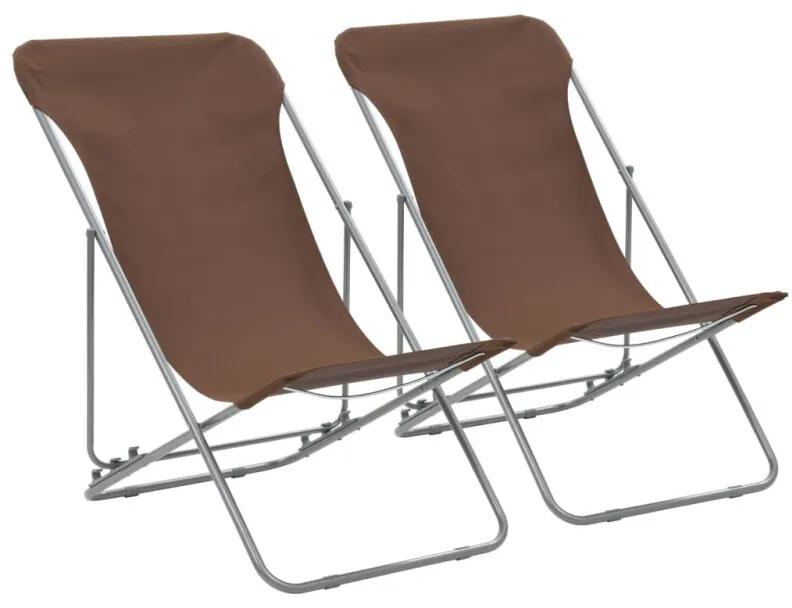 Strandstoelen inklapbaar staal en oxford stof bruin 2 st