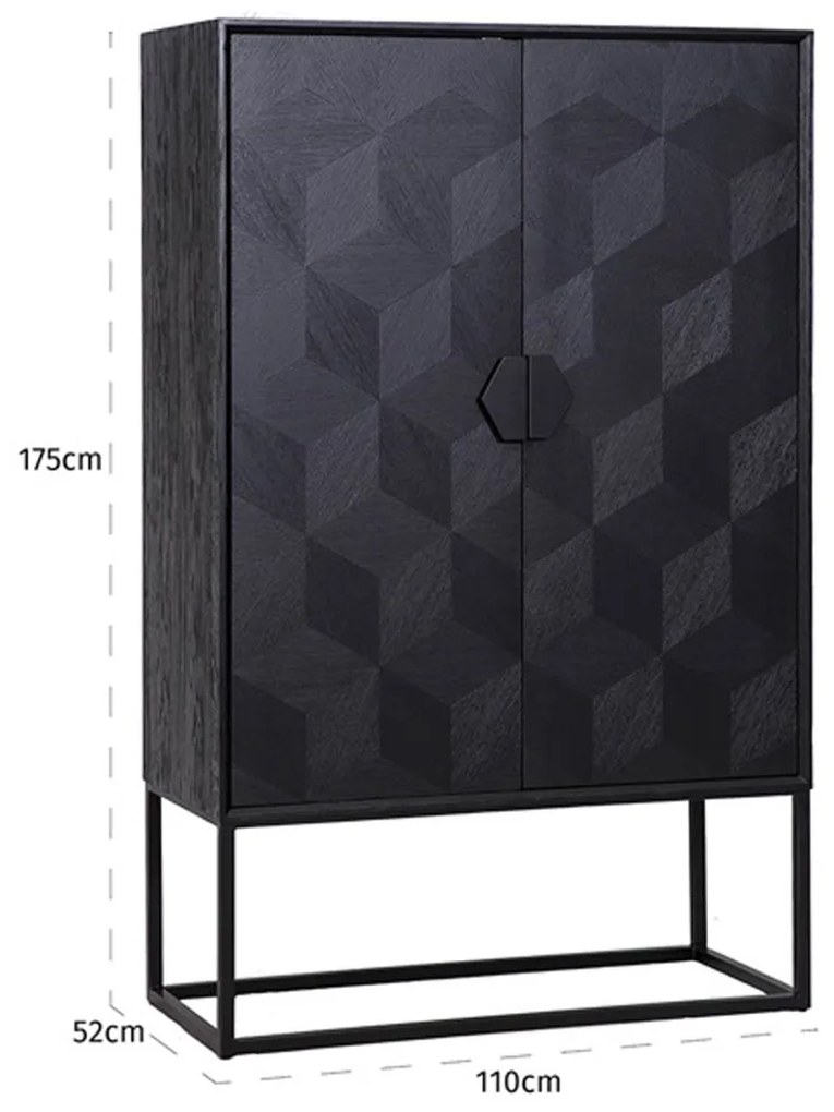 Richmond Interiors Blax Grote Kast Zwart Hout - 110x52x175cm.