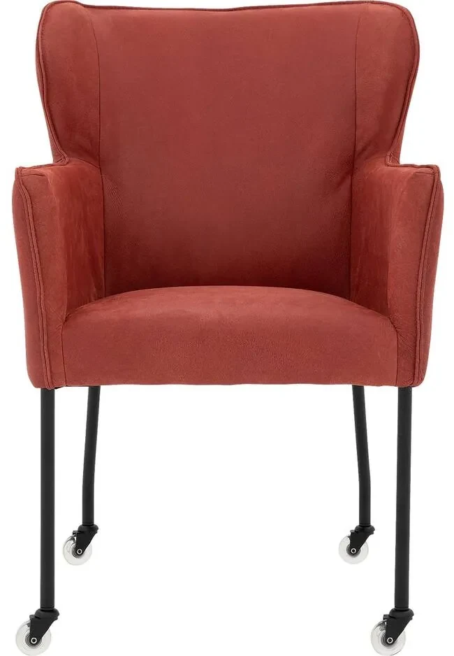 Goossens Excellent Eetkamerstoel Leogang rood leer met armleuning en met wielen, elegant chic