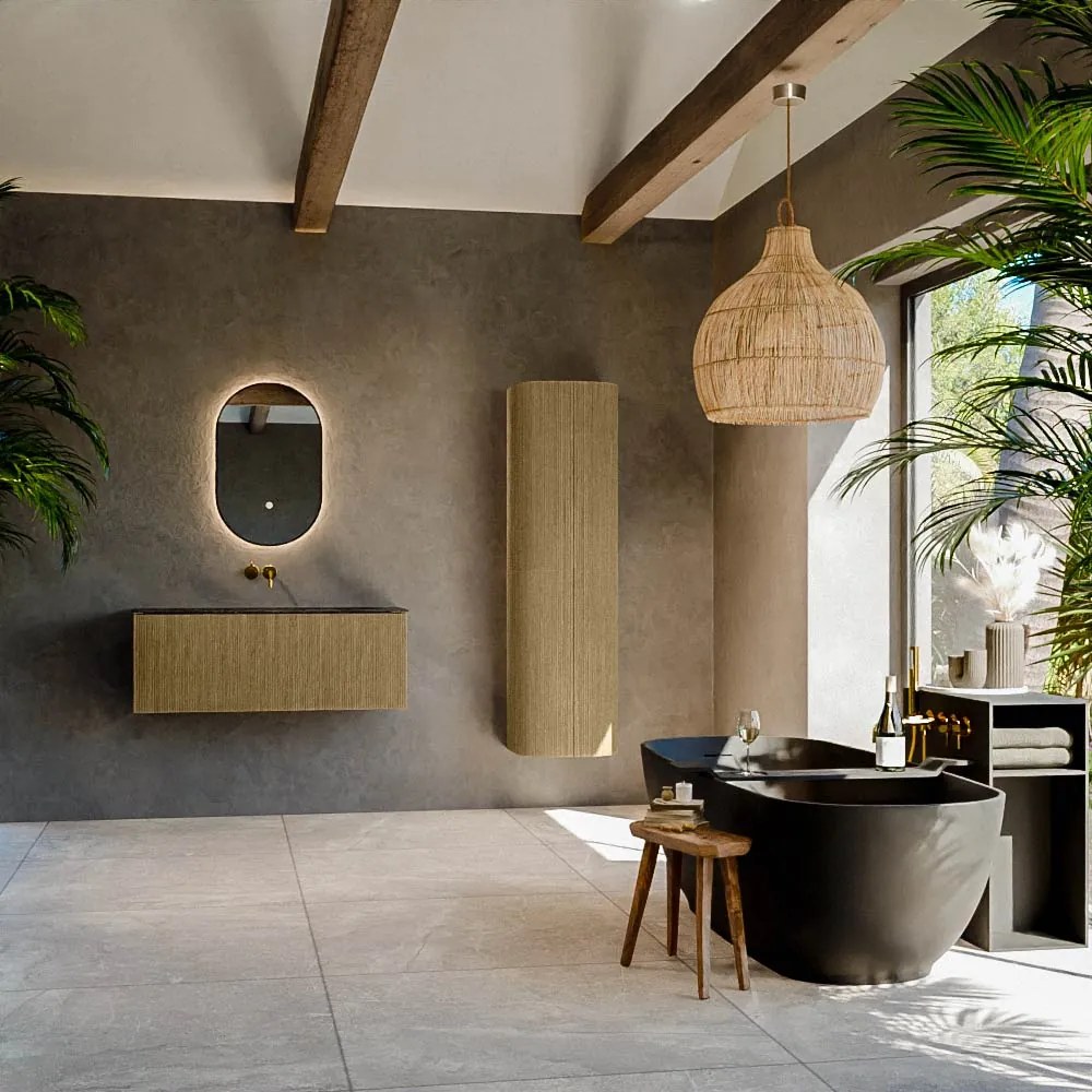 Mondiaz Kurve-dlux 110cm badmeubel dusk met 1 lade en wastafel big medium midden zonder kraangat lava