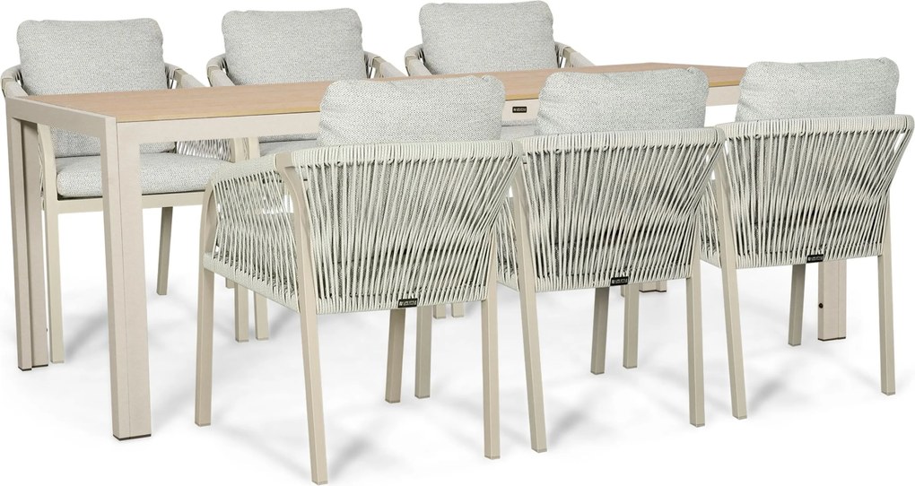 Tuinset 6 personen 210 cm Rope Taupe Lifestyle Garden Furniture Biagio/Creta