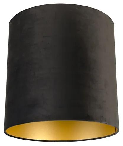 Stoffen Velours lampenkap zwart 40/40/40 met gouden binnenkant cilinder / rond