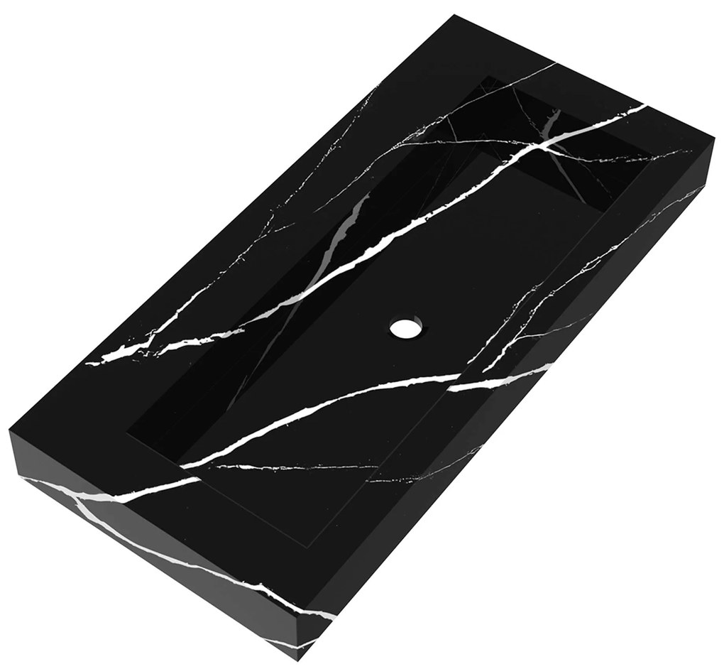 Sanituba Nature badmeubel 100cm viking shield  met wastafel Artificial Marble Nero Marquina geen kraangaten