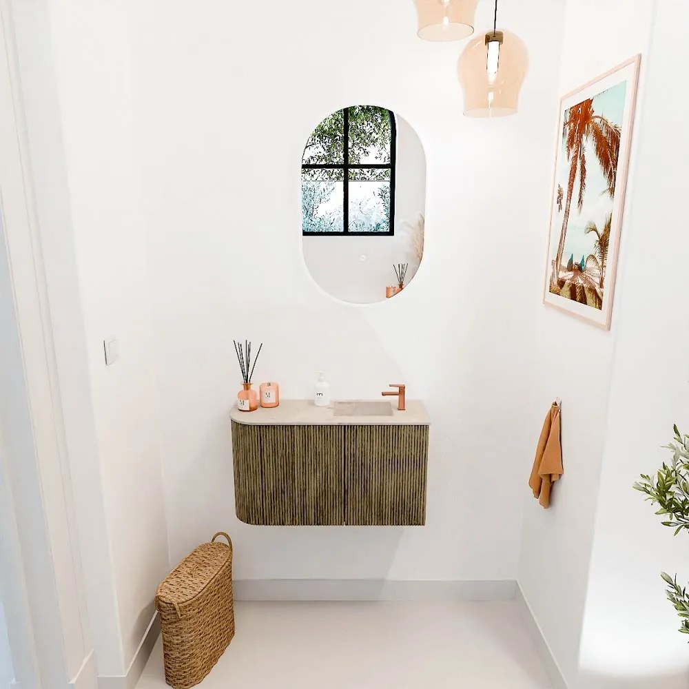Mondiaz Joya DLux 70cm toiletmeubel ronding links dusk met wastafel faye rechts 1 kraangat frappe