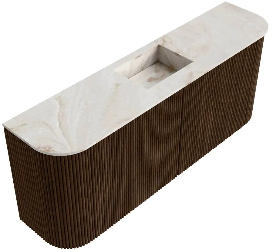 Mondiaz Joya DLux 105cm toiletmeubel ronding links/rechts walnut met wastafel faye midden zonder kraangat frappe