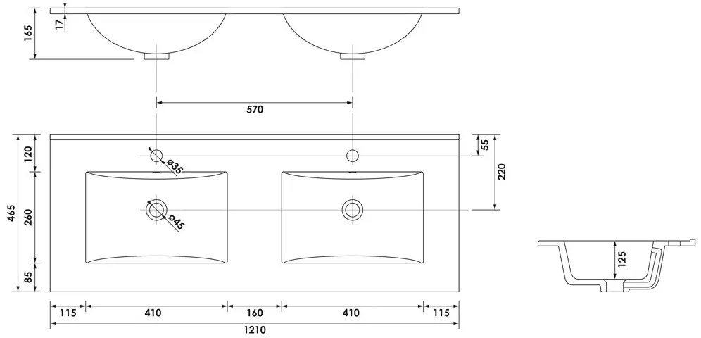 Brauer Frost dubbele wastafel keramiek 120cm met kraangaten wit glans