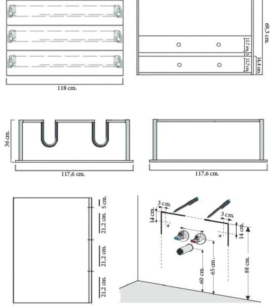 Sanicare Q1 badkamermeubel met 3 laden 120 cm antraciet