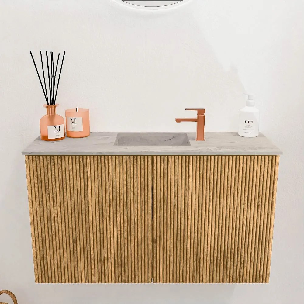 Mondiaz Joya DLux 70cm toiletmeubel oak met wastafel faye midden 1 kraangat glace