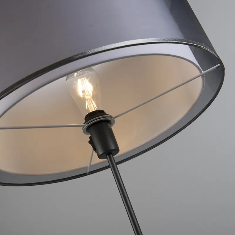 Vloerlamp zwart met zwart/witte kap 47 cm verstelbaar - Parte
