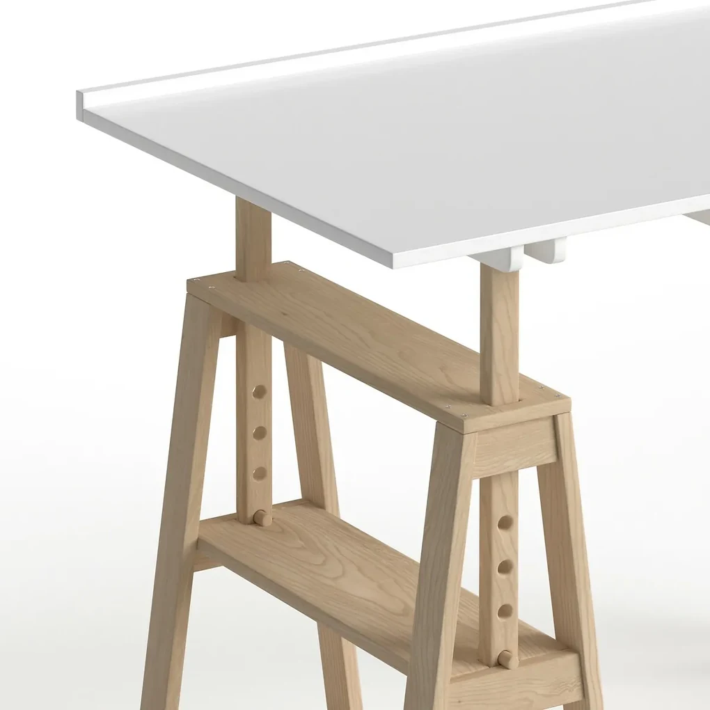 Bureau met schragen in massief dennenhout, Jimi
