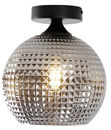 Art Deco plafondlamp zwart met smoke glas - Sphere
