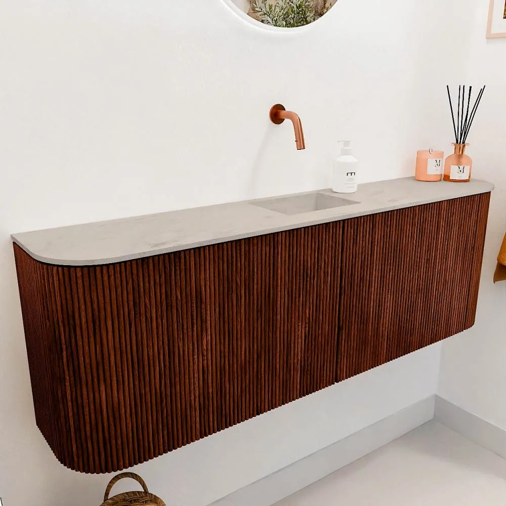 Mondiaz Joya DLux 125cm toiletmeubel ronding links/rechts ruby met wastafel faye midden zonder kraangat opalo